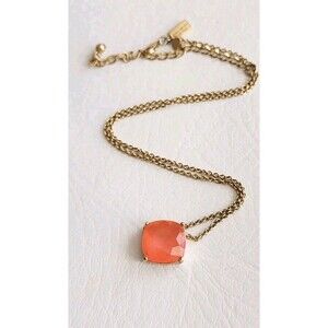 Kate Spade Cause A Stir Gold Tone Pink Square Pendant Necklace 18"